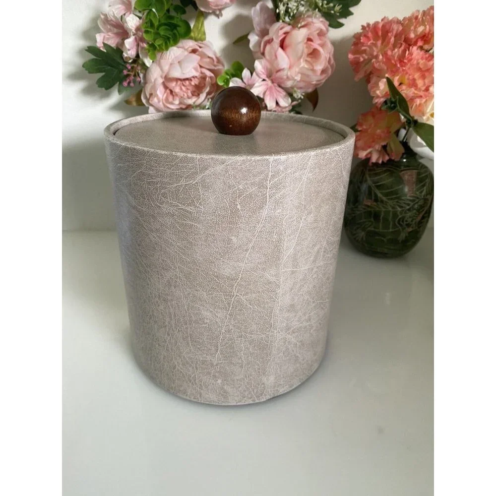 Made In USA Wescon Taupe Leatherette and Wood 3-Quart Insulated Ice Bucket MCM